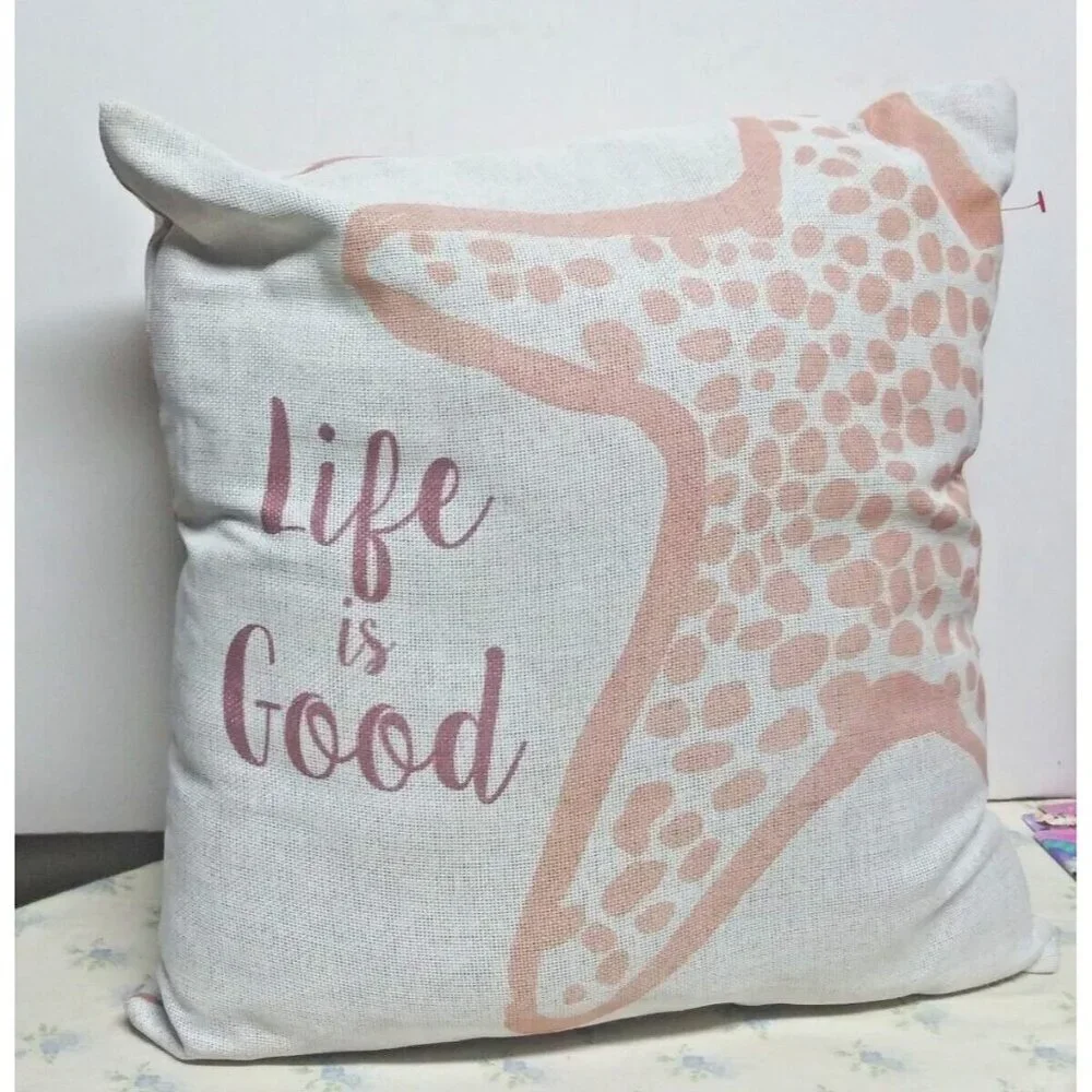 Life Is Good Decorative Throw Pillow Starfish beach fish-scales linen blend EUC